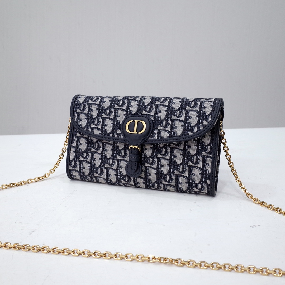 Dior Bobby East-West Pouch with Chain Blue Dior Oblique Jacquard